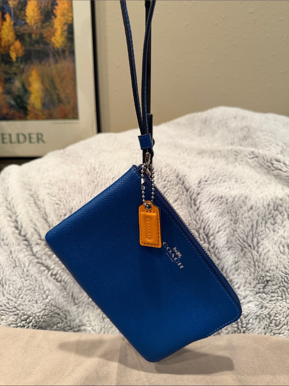 Coach Royal Blue Leather Wristlet with contrast hangtag!
